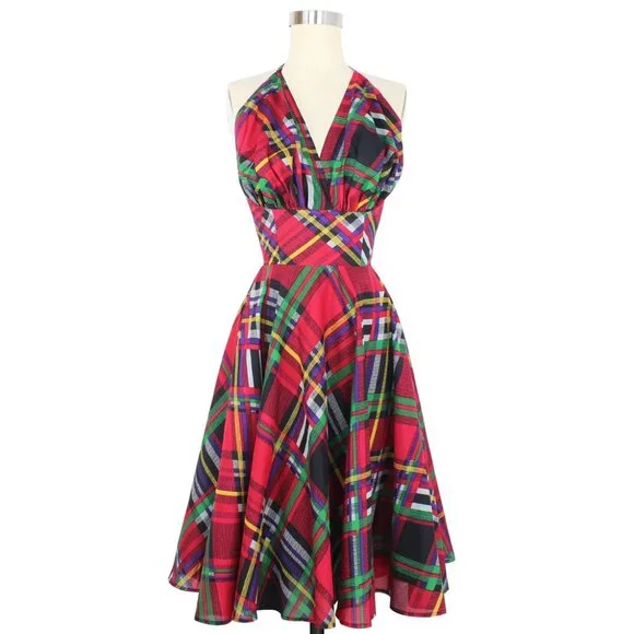 Trashy Diva Mad Plaid cotton Country Club Halter Dress - Picture 2 of 9